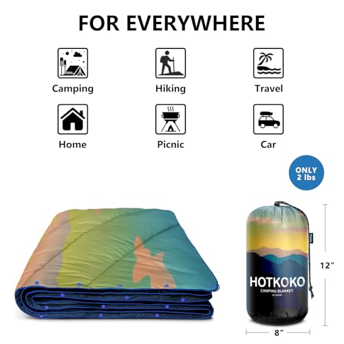 Puffy Camping Blanket,Large Camp Blanket Outdoor Camping Quilt Waterproof - color: Blue Mountains, size: 52x75"