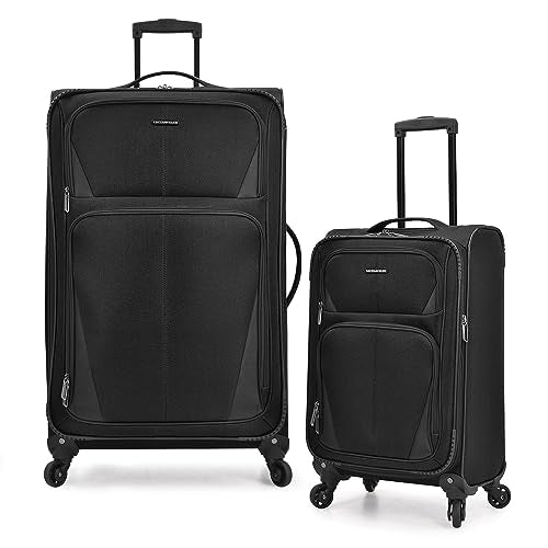 U.S. Traveler Aviron Bay Expandable Softside Luggage with Spinner Wheels, Black, 2-Piece Set - color: Black, size: 2-Piece Set