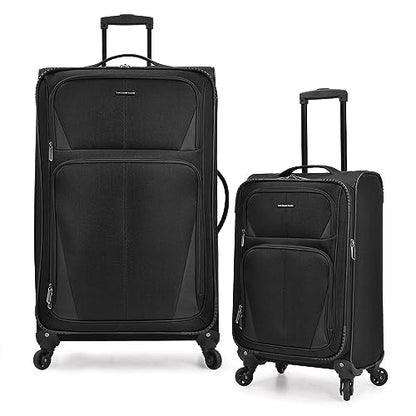 U.S. Traveler Aviron Bay Expandable Softside Luggage with Spinner Wheels, Black, 2-Piece Set - color: Black, size: 2-Piece Set