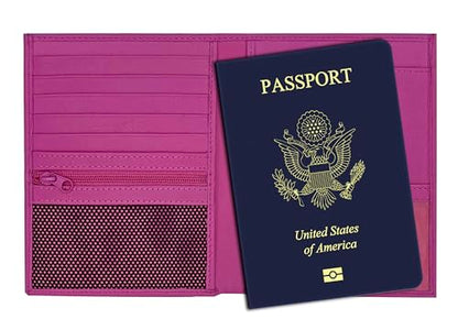 Hot Pink RFID Genuine Leather Passport Wallet - color: Hot Pink