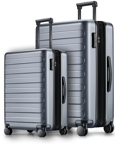 NINETYGO Luggage Sets 2 Piece, Carry On Luggage Airline Approved, Large Checked Luggage with Smooth Spinner Wheels, Expandable, Hard Shell PC Suitcase Sets, TSA Approved, 20in/28in (Grey, Rhine Max) - color: 01-Grey (Expandable), size: Set 2PCS (20-Inch/2