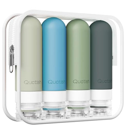 Quatish 세면도구용 여행용 병, 오리지널 특허, 85g(3온스) Tsa 승인 누출 방지 여행용 사이즈 용기, 실리콘 샴푸 및 컨디셔너 병, 여행용 사이즈 병 4팩, Morandi., 컨템포러리 - color: Morandi.