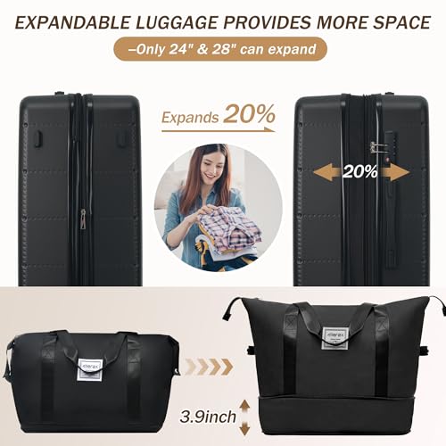 Merax 5 Piece Hardshell Luggage Set with Half Opening Suitcase Set.Black - color: Black-1, size: 5 Piece(20/24/28/DB/TB)