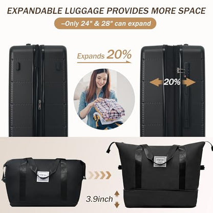 Merax Luggage Sets 5 Piece,Hardside Carry On Suitcase Set with USB Port - color: Black(20 top-open), style: 3-piece Set(20/24/28)