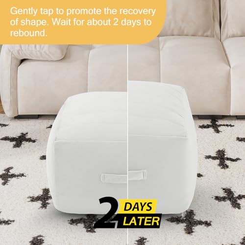 MeMoreCool Square Pouf Ottoman Foot Rest 20x20x15 Inches, Off-White - color: Striped Off-white