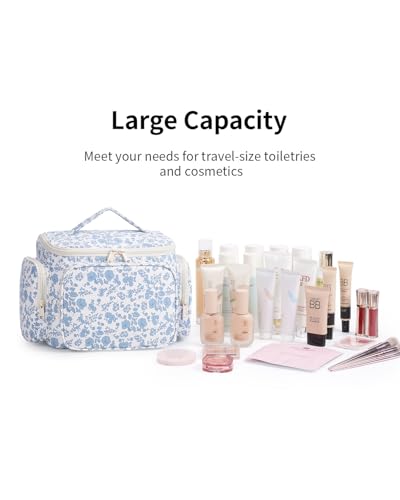 Narwey Hanging Travel Toiletry Bag for Women, Large Makeup Cosmetic Bag - color: Y-Blue Flower