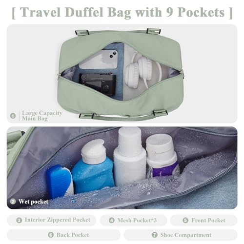 Travel Duffel Bag with Shoes Compartment, Weekender Bags for Women - color: B-Pale Green, size: Large