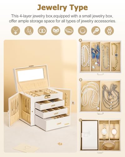 Homde 2 in 1 Jewelry Box for Women: 4-Layer with Travel Case