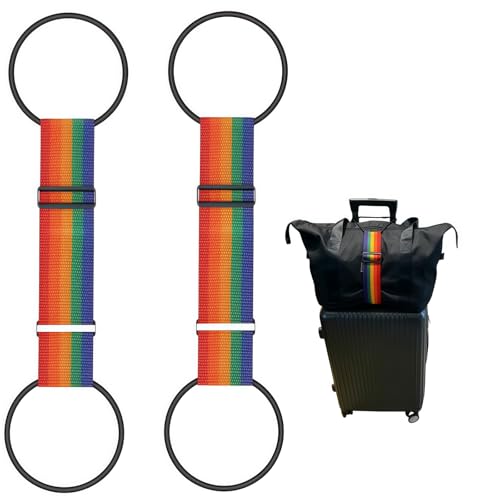 Multi usestrong Adjustable Luggage Straps-Flexible and Adjustable Elastic Fastening Belt for Luggage Strap,Luggage Connector Straps for Suitcases Travels Accessories (2 Rainbow Luggage Straps) - color: 2 rainbow luggage straps