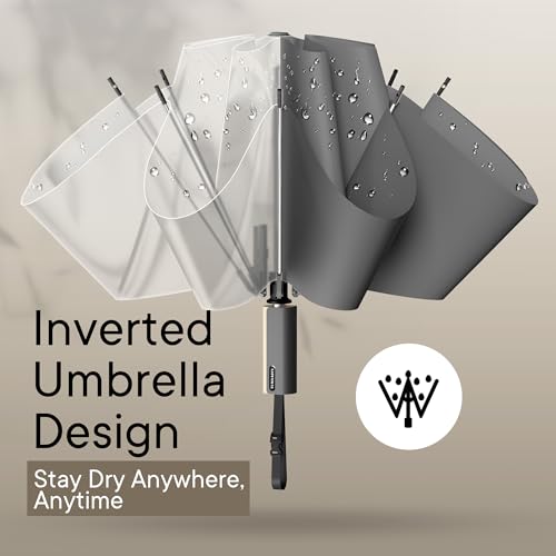 QWB Inverted Umbrella With Auto Open Close Windproof Portable - color: gray, size: 46 IN