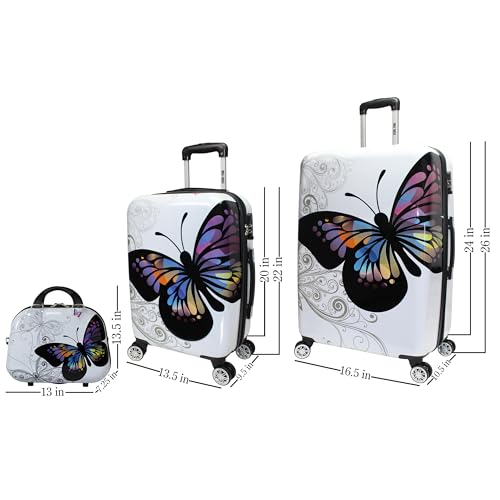 World Traveler Butterfly 3-Piece Polycarbonate Hardside Expandable Spinner Luggage Set with Enhanced Wheel System - size: 3-Piece Set