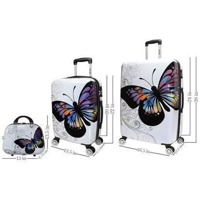 World Traveler Butterfly 3-Piece Polycarbonate Hardside Expandable Spinner Luggage Set with Enhanced Wheel System - size: 3-Piece Set