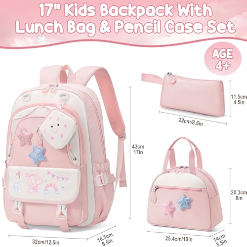 Fimibuke Kids Backpacks for Girls, 4 PCS Cute Bookbag Set for School Pink - color: Pink