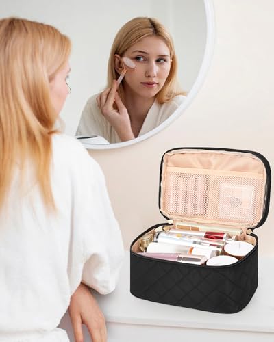 Relavel Large Travel Makeup Bag with Separate Makeup Brush Compartment - color: 01-Black, size: Large