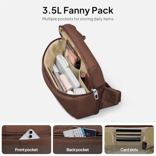 TOPEAST Waist Pack 3.5L Fanny Packs with Water Bottle Holder - color: Coffee