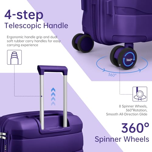 Luggage Sets 5 Pieces, Suitcase Set with Wheels, Suitcases for Women - color: Grape Purple-5pcs, style: 5 Piece Set (Backpack)