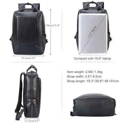 TIDING Genuine Leather 15.6 Inch Laptop Backpack for Work College, Black