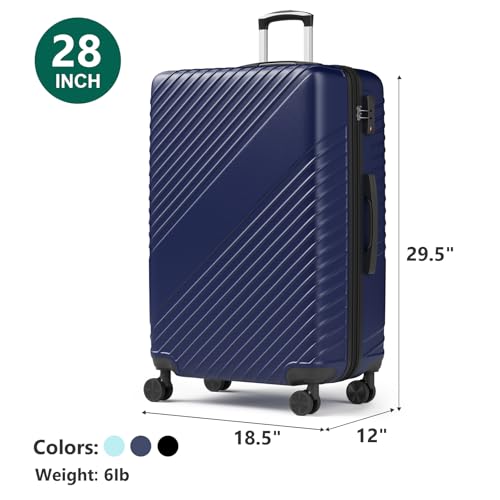28 Inch Checked Luggage - Expandable Hardside Suitcases with 360° Spinner Wheels, TSA Lock, Airline-Approved Durable ABS Hardshell for Lightweight Travel & Business - color: Blue, size: 28 IN