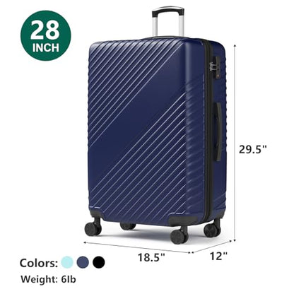 28 Inch Checked Luggage - Expandable Hardside Suitcases with 360° Spinner Wheels, TSA Lock, Airline-Approved Durable ABS Hardshell for Lightweight Travel & Business - color: Blue, size: 28 IN