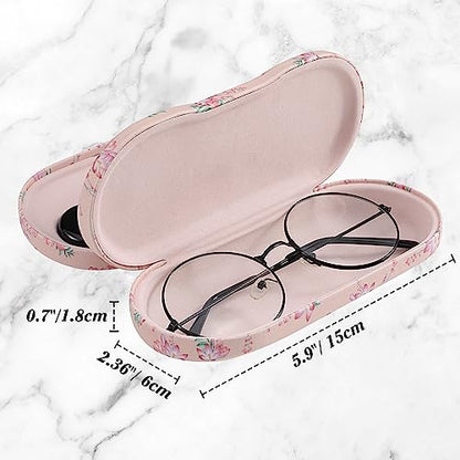 MoKo Double Eyeglass Case,Glasses and contact case 2 in 1 with Mirror - color: Pink Flowers