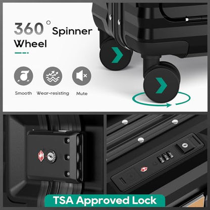 Joyway 2 Piece Carry On Luggage Set with Backpack, Black - color: Black, size: Carry-on-20inch Aluminium with Backpack
