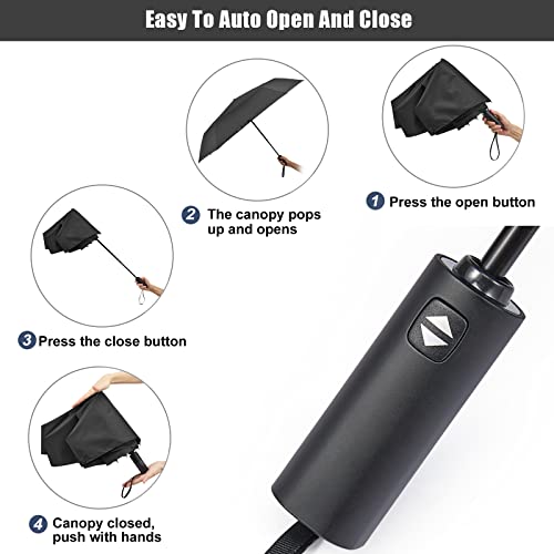 G4Free 54 Inch Large Golf Umbrella, Automatic Square 3 Folding Windproof Compact Travel Rain Umbrella - color: Black