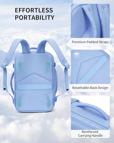 ECOHUB Travel Backpack Airline Approved Under Seat Personal Item Bag - color: Sky Blue, size: 17 inch underseat