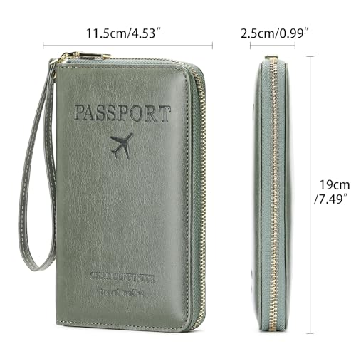 Leather RFID Blocking Passport Holder Travel Wallet, Passport Cover/Travel Wallet for Women/Men with - color: Grass Green