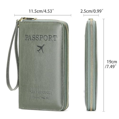 Leather RFID Blocking Passport Holder Travel Wallet, Passport Cover/Travel Wallet for Women/Men with - color: Grass Green