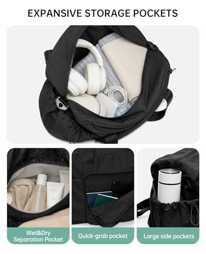 Large Travel Bag Expandable, Travel Tote with Luggage Sleeve, 47L Black - color: Black