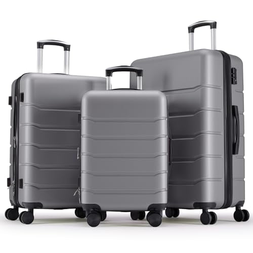 Sweetcrispy 3 Piece Luggage Set, Expandable Suitcase with Spinner Wheels - color: Dark Grey, size: 3-Piece Set (20/24/28 Inch)