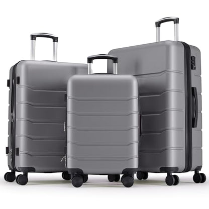 Sweetcrispy 3 Piece Luggage Set, Expandable Suitcase with Spinner Wheels - color: Dark Grey, size: 3-Piece Set (20/24/28 Inch)