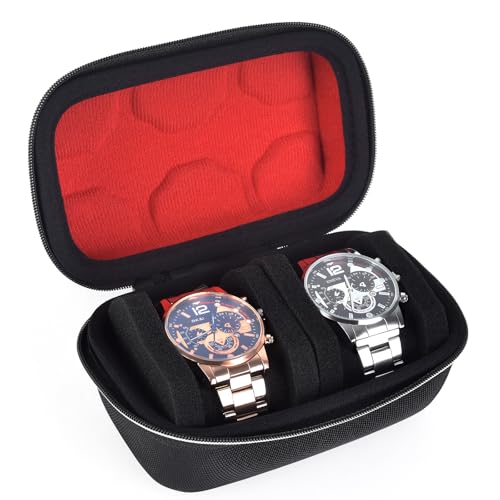 2-Slot Hard Shell Watch Travel Case, Shockproof Nylon Organizer - size: 2-Slot