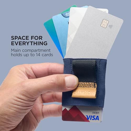 NOMATIC Slim Wallet For Men - Mens Wallet Slim - Navy With Leather - color: Navy with Leather Tab