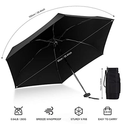 Mini Travel Umbrella Compact for Purse Lightweight Nano Waterproof for Rain - color: 01.Black-1Pack