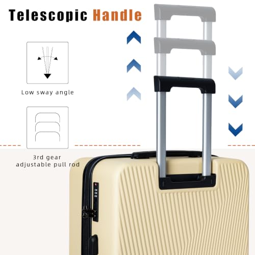 Eeeza Luggage Sets 3 Piece, Carry on Luggage 20in Suitcase Set,Beige - color: Beige, size: 3 Piece (20")