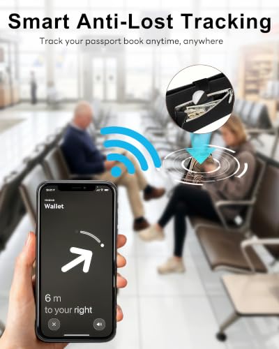 RFID Passport Holder with Tracker Slot, Leather Travel Wallet - color: Black
