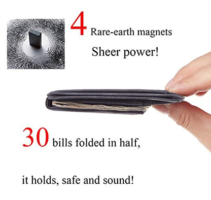 Toughergun Slim Wallet for Men RFID Blocking Money Clip, Minimalist Front Pocket Credit Card Holder, Magnetic Thin Mens Wallets with ID Window - color: Deep Grey