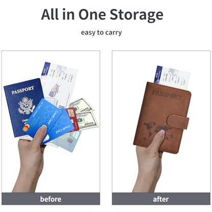 Passport Holder Cover Wallet Case RFID Blocking Card Slot Travel Essentials - color: Brown