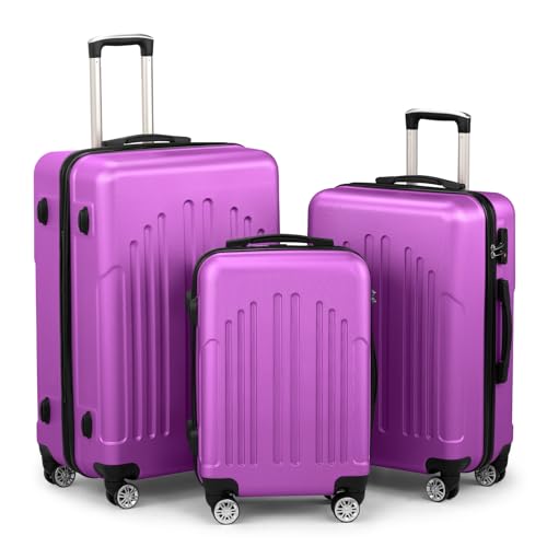 Karl home Luggage Set 3 Piece Hardshell Suitcases with TSA Lock, Purple - color: Purple, size: 3 Piece Set (20/24/28 Inch)