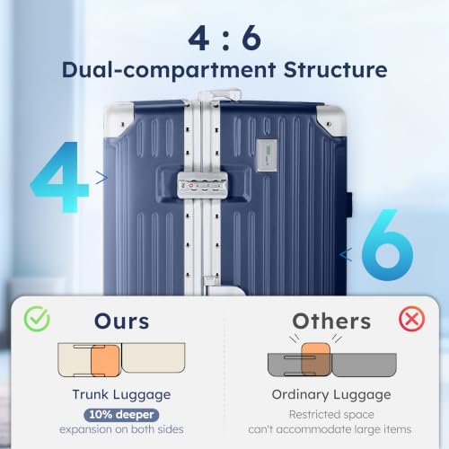 ALPHA CAMP Trunk Luggage 24 Inch with Aluminum Frame Zipperless Suitcase - color: Royal Blue, size: 24 Inch