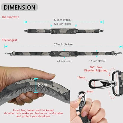 Shoulder Strap 58" Ultra-Thick Fixed Padded and Adjustable Buckles Crossbody Strap for Briefcase Laptop Bag Luggage - color: Camouflage Gray