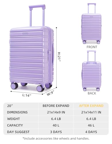 LARVENDER Carry On Luggage 22x14x9 Airline Approved, Suitcases with Wheels - color: Lavender 1