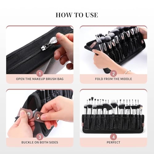 Professional Makeup Brush Organizer Bag PU Leather Travel Case | Multiple pockets portable case, safely store and protect brushes for makeup artists