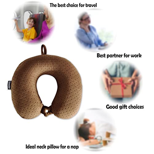 Memory Foam Travel Pillow, U Shape Neck Pillows, Brown - color: Brown