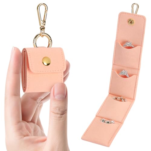 KUKUVR Mini Travel Jewelry Organizer Case with Keychain (Pink) - color: Pink