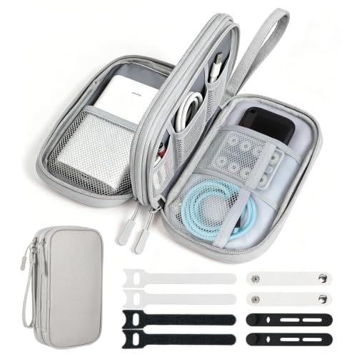 Travel Electronics Organizer, Double Layer Cable Bag, Light Gray - color: Light Gray, size: Medium