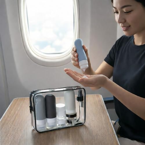 Laxen 17 Pack Travel Bottles for Toiletries with Clear Bag, Leak Proof, Refillable, TSA Approved Silicone Travel Containers for Shampoo and Conditioner, Travel Essentials Toiletry Bottles - color: Neutral Multicolor