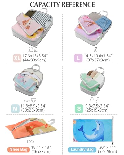 Gonex 6-Piece Compression Packing Cubes with Shoe & Laundry Bags - color: 6-Animals, size: 6 Set