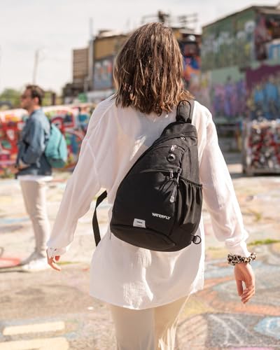 WATERFLY Large Sling Bag Crossbody Backpack Chest Pack for Men Women - color: Black